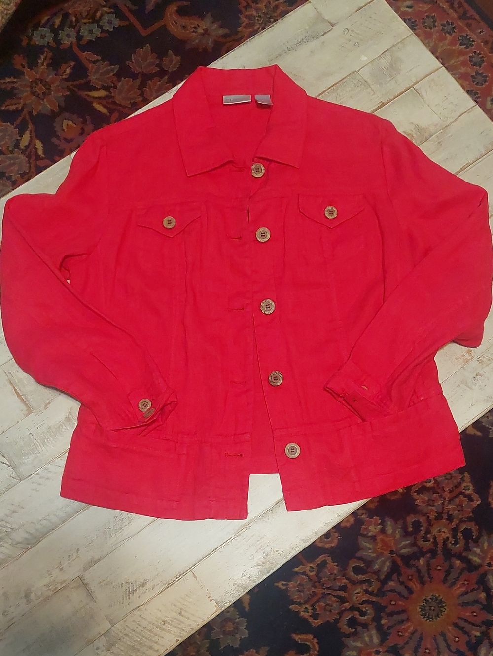 Women’s Red Linen Button-Front Jacket
